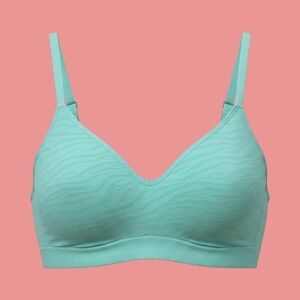 Seamless Wireless Bra Mint Green Tiger Stripe Bralette 1XL Adjustable Straps